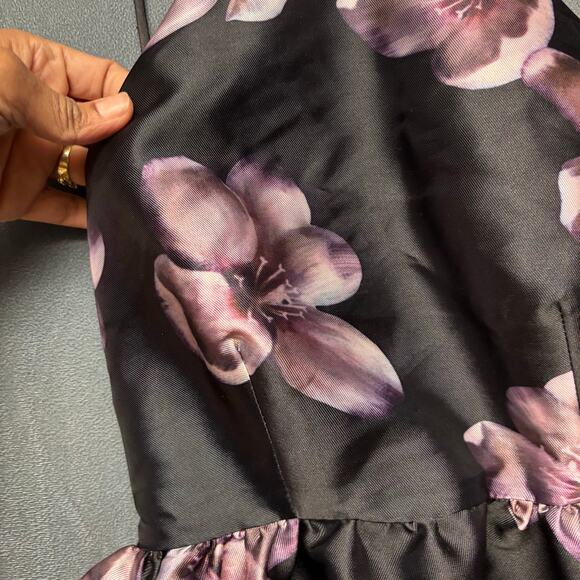 Lulu's Peplum Dress Floral Fairy Grunge Swing Black Purple Prom Y2K Formal Witch - Picture 8 of 12